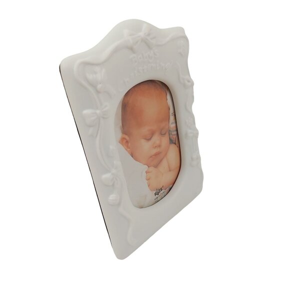 Russ Babys Christening Porcelain 3.5x5 Frame White Faith Religion - Picture 3 of 8